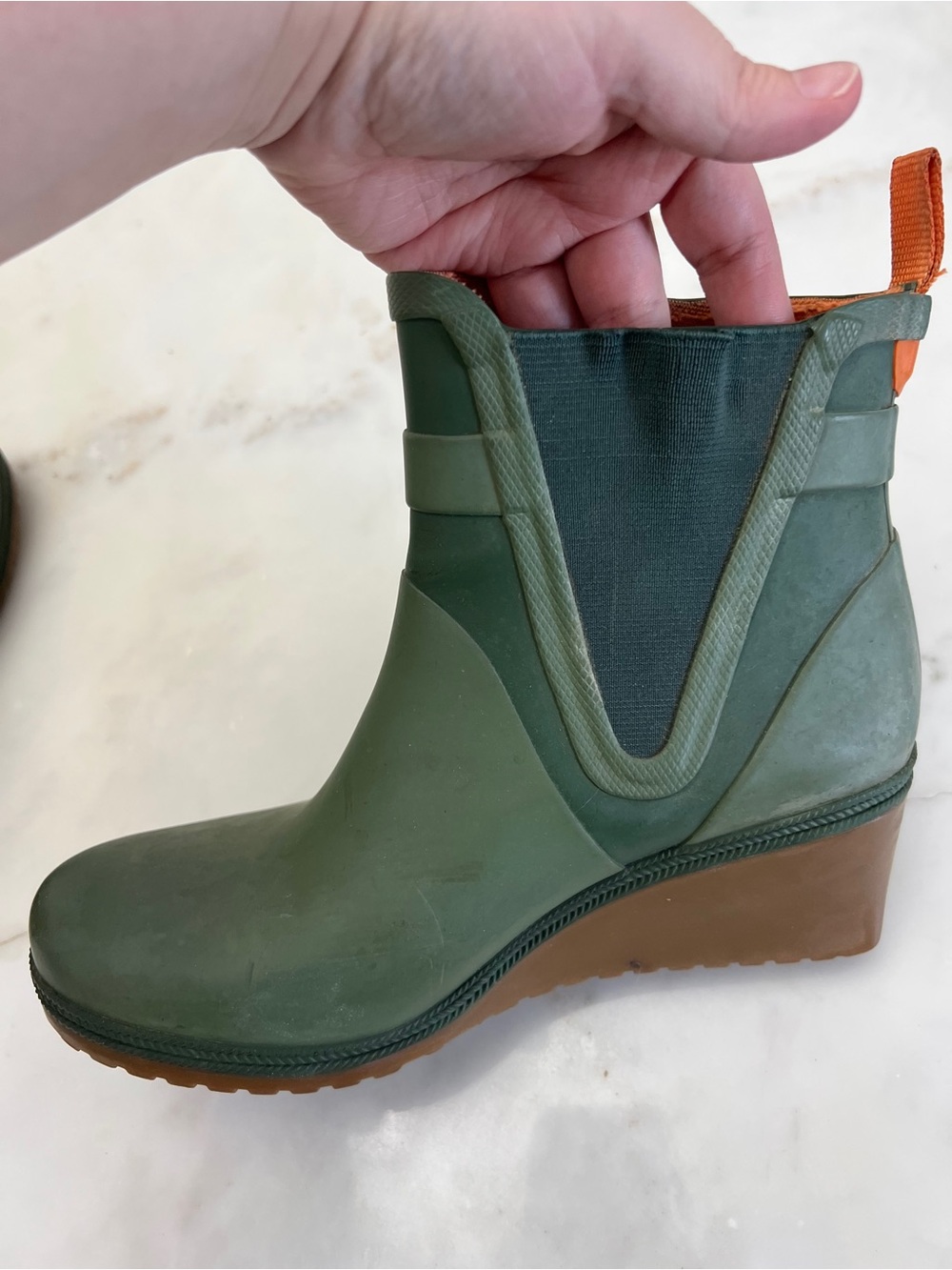 Tretorn Green Wedge Rain Ankle Boots with Brown Sole size 8 - Picture 9 of 14
